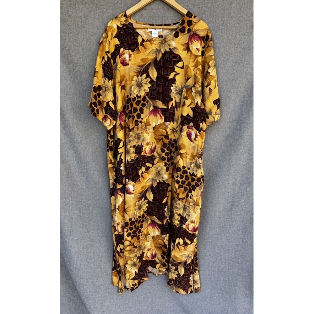 New/Vintage We Be Bop Dress Plus 3X Rayon Maxi Animal Print Floral Brown Yellow